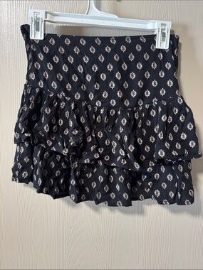 Black Floral Ruffle Tiered Mini Skirt